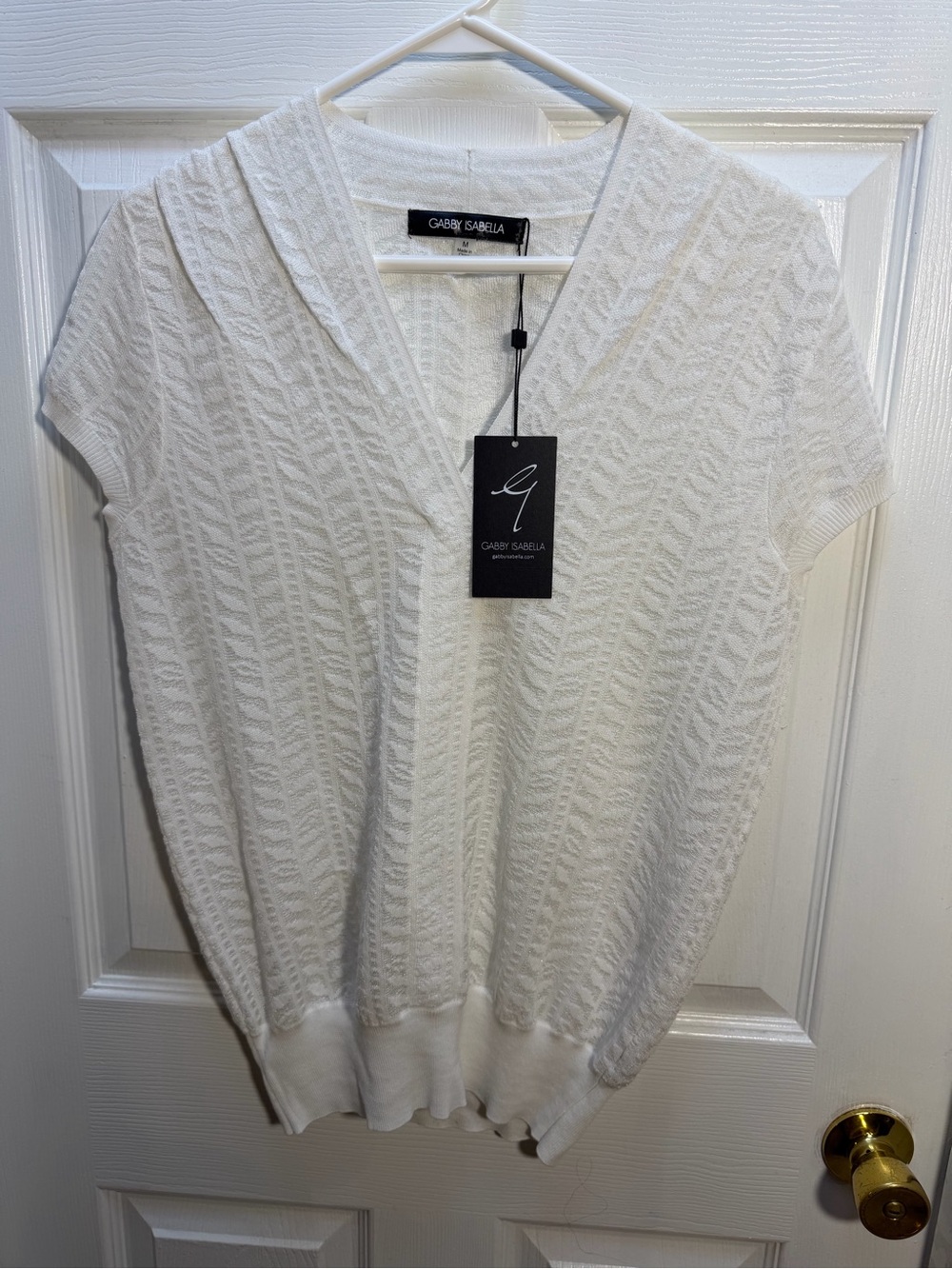 Gabby Isabella Ivory Textured Knit Short Sleeve Pointelle Top